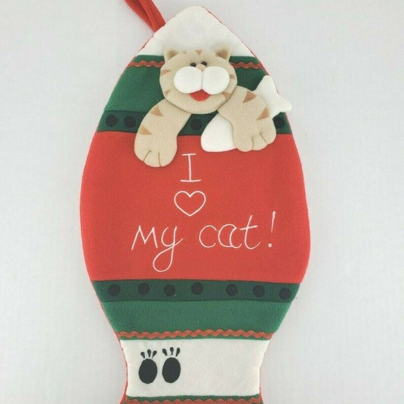 Santa's Best Christmas Eve Kitty I Love My Cat Christmas Stocking Cat Lovers EUC - Picture 1 of 4